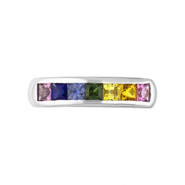 18ct White Gold Sapphire Princess Cut Multicolour Half Eternity Ring, PJW-400_2