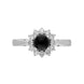 18ct White Gold Whitby Jet 0.40ct Diamond Round Flower Ring. R1027.