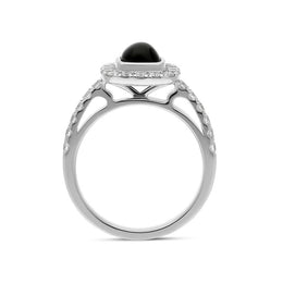 18ct White Gold Whitby Jet 0.58ct Diamond Cushion Ring. R1039.