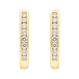 18ct Yellow Gold 0.30ct Diamond Channel Set Hoop Earrings FEU-2267