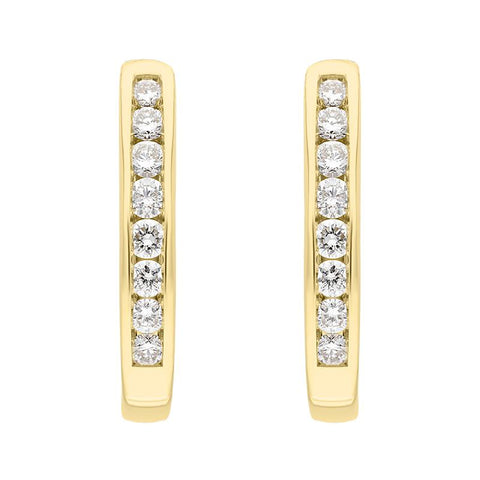 18ct Yellow Gold 0.30ct Diamond Channel Set Hoop Earrings FEU-2267