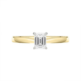 18ct Yellow Gold 0.51ct Diamond Emerald Cut Solitaire Ring FEU-2242