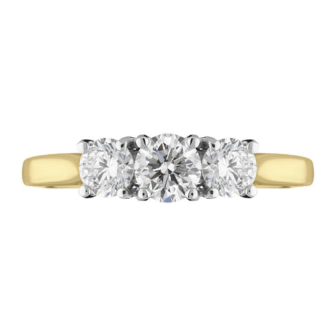 18ct Yellow Gold 1.03ct Diamond Trilogy Ring, FEU-1810.