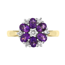 18ct Yellow Gold Amethyst Diamond Oval Cluster Ring, FEU-1138_2