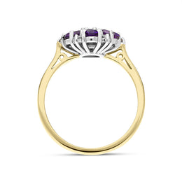18ct Yellow Gold Amethyst Diamond Oval Cluster Ring, FEU-1138_3