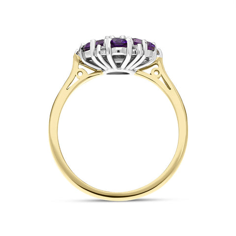 18ct Yellow Gold Amethyst Diamond Oval Cluster Ring, FEU-1138_3