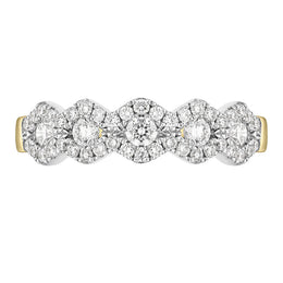 18ct Yellow Gold Diamond Five Stone Cluster Half Eternity Ring, FEU-2486_2