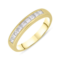 18ct Yellow Gold Diamond Princess Cut Nine Stone Half Eternity Ring, FEU-1353.