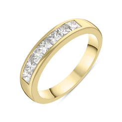 18ct Yellow Gold Diamond Princess Cut Channel Set Half Eternity Ring, FEU-1359