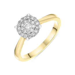 18ct Yellow Gold Diamond Round Brilliant Cut Cluster Ring, FEU-2485