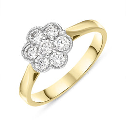 18ct Yellow Gold Diamond Round Brilliant Cut Cluster Ring, FEU-2494