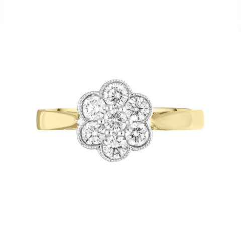 18ct Yellow Gold Diamond Round Brilliant Cut Cluster Ring, FEU-2494_2