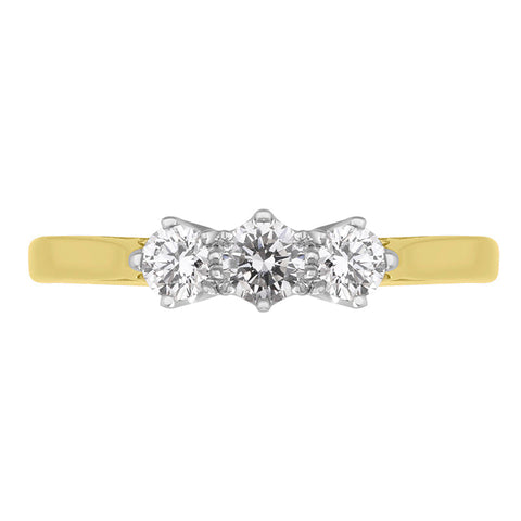 18ct Yellow Gold Diamond Three Stone Ring, FEU-1871_2