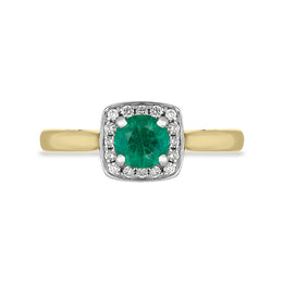 18ct Yellow Gold Emerald Diamond Pave Vintage Style Cushion Cluster Ring, FEU-2478_2