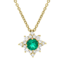 18ct Yellow Gold Emerald Diamond Star Cluster Necklace, FEU-2498