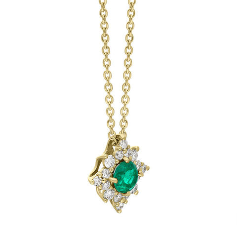 18ct Yellow Gold Emerald Diamond Star Cluster Necklace, FEU-2498_2