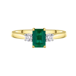 18ct Yellow Gold Emerald Diamond Three Stone Ring, FEU-1297_2