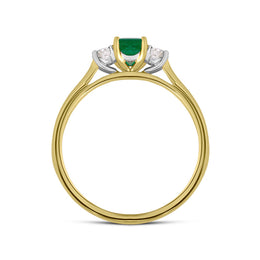 18ct Yellow Gold Emerald Diamond Three Stone Ring, FEU-1297_3