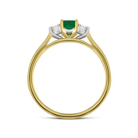 18ct Yellow Gold Emerald Diamond Three Stone Ring, FEU-1297_3