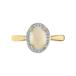 18ct Yellow Gold Opal Diamond Oval Cluster Ring, FEU-2234_2