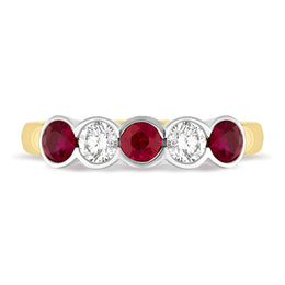 18ct Yellow Gold Ruby Diamond Half Eternity Ring, FEU-1087_2