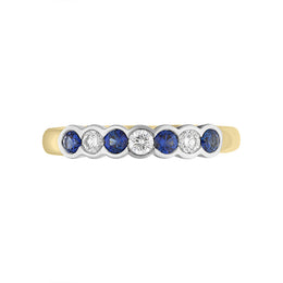 18ct Yellow Gold Sapphire Diamond Seven Stone Ring, FEU-2442_2