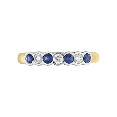 18ct Yellow Gold Sapphire Diamond Seven Stone Ring, FEU-2442_2