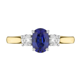 18ct Yellow Gold Sapphire Diamond Three Stone Ring, FEU-2448_2