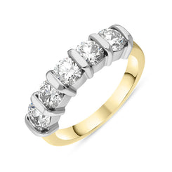18ct Yellow gold Diamond Five Stone Bar Set Half Eternity Ring, FEU-2561