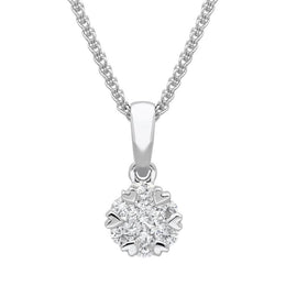 18ct White Gold 0.26ct Diamond Cluster Heart Edged Necklace, P3214C.