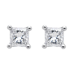18ct White Gold 0.30ct Diamond Solitaire Princess Cut Stud Earrings. E2110.