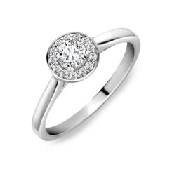18ct White Gold 0.31ct Diamond Vintage Halo Cluster Ring, FEU-1170.