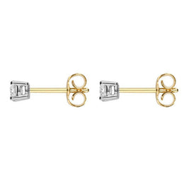 18ct Yellow Gold 0.32ct Diamond Solitaire Princess Cut Stud Earrings, FEU-143.