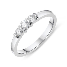 18ct White Gold 0.36ct Diamond Trilogy Bar Set Ring. FEU-440.
