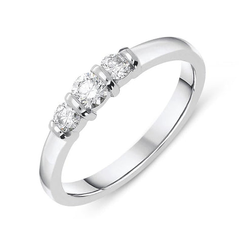 18ct White Gold 0.36ct Diamond Trilogy Bar Set Ring. FEU-440.