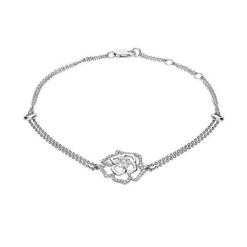 18ct White Gold 0.37ct Diamond Double Strand Flower Bracelet, B1018. 