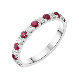 18ct White Gold 0.37ct Ruby Diamond Half Eternity Ring FEU-2006