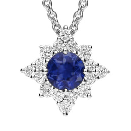 18ct White Gold 0.38ct Sapphire 0.13ct Diamond Star Cluster Necklace, FEU-1544