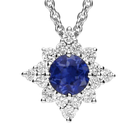 18ct White Gold 0.38ct Sapphire 0.13ct Diamond Star Cluster Necklace, FEU-1544