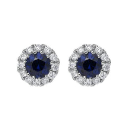 18ct White Gold 0.23ct Sapphire Diamond Halo Earrings, FEU-152.