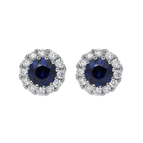 18ct White Gold 0.23ct Sapphire Diamond Halo Earrings, FEU-152.