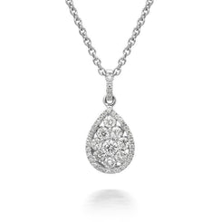 18ct White Gold 0.41ct Diamond Cluster Pear Necklace FEU-307