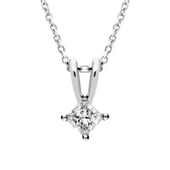 18ct White Gold 0.41ct Diamond Princess Cut Solitaire Necklace, FEU-296.