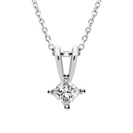 18ct White Gold 0.41ct Diamond Princess Cut Solitaire Necklace, FEU-296.