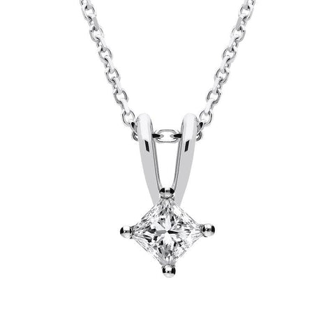 18ct White Gold 0.41ct Diamond Princess Cut Solitaire Necklace, FEU-296.