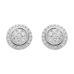 18ct White Gold 0.42ct Diamond Round Cluster Stud Earrings FEU-1974