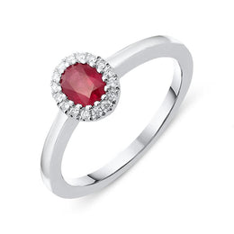 18ct White Gold 0.42ct Ruby Diamond Halo Ring, FEU-1534.