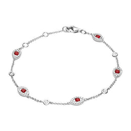 18ct White Gold 0.43ct Diamond Ruby Marquise Bracelet. B1090.