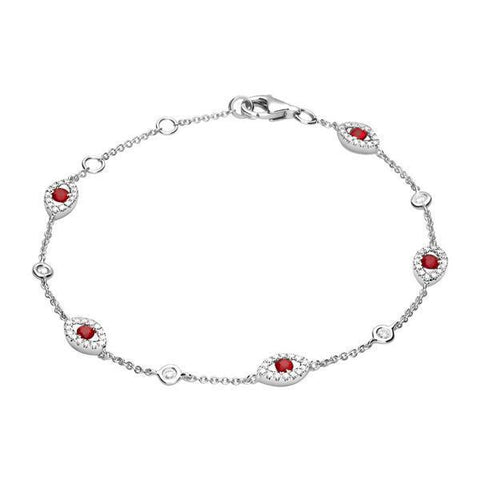 18ct White Gold 0.43ct Diamond Ruby Marquise Bracelet. B1090.