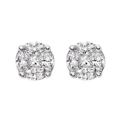 18ct White Gold 0.44 Carat Diamond Cluster Stud Earrings. FEU-110